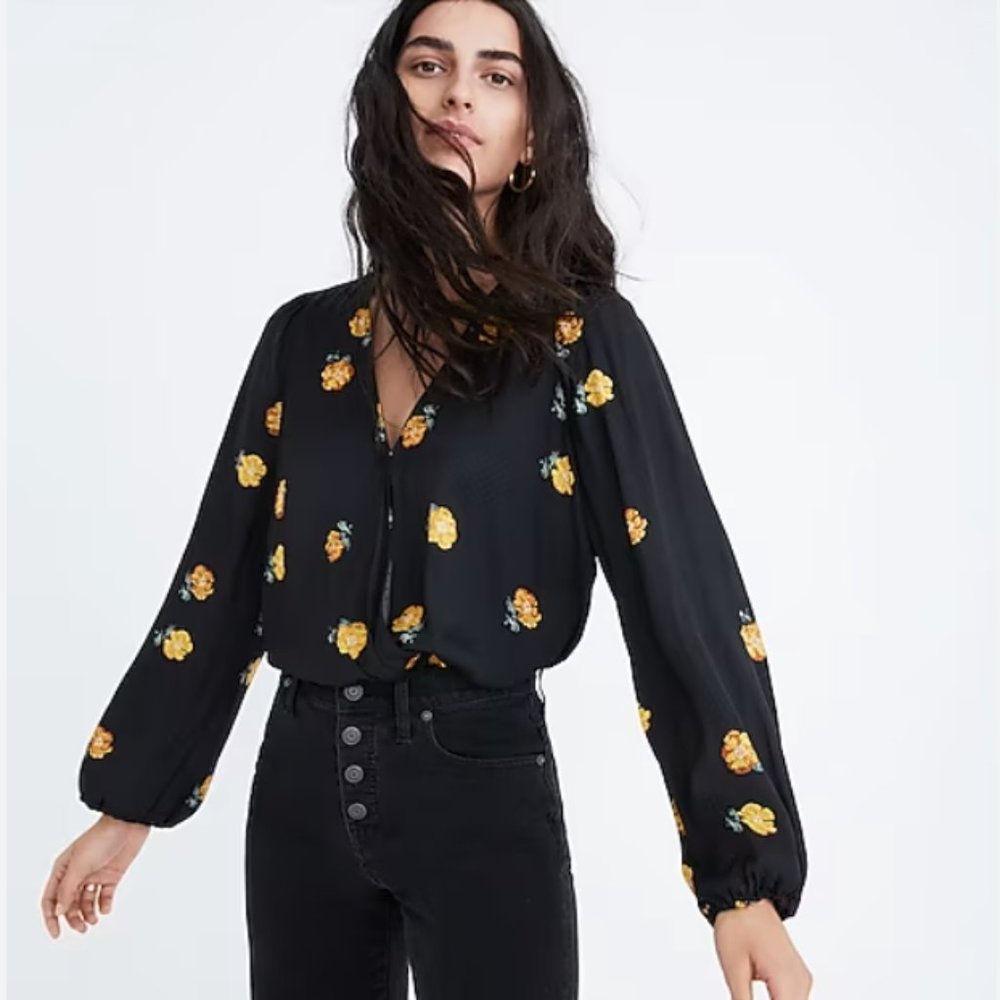 Madewell Bubble Sleeve Wrap Top Floating Florets